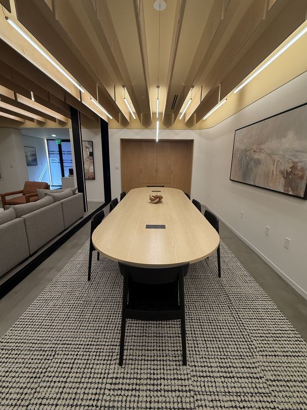 Conference room with a long oval table